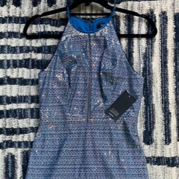 Aidan Mattox Formal Sequin Halter Mini Dress with Cutout Size 2 Marine Blue NWT - Picture 6 of 16